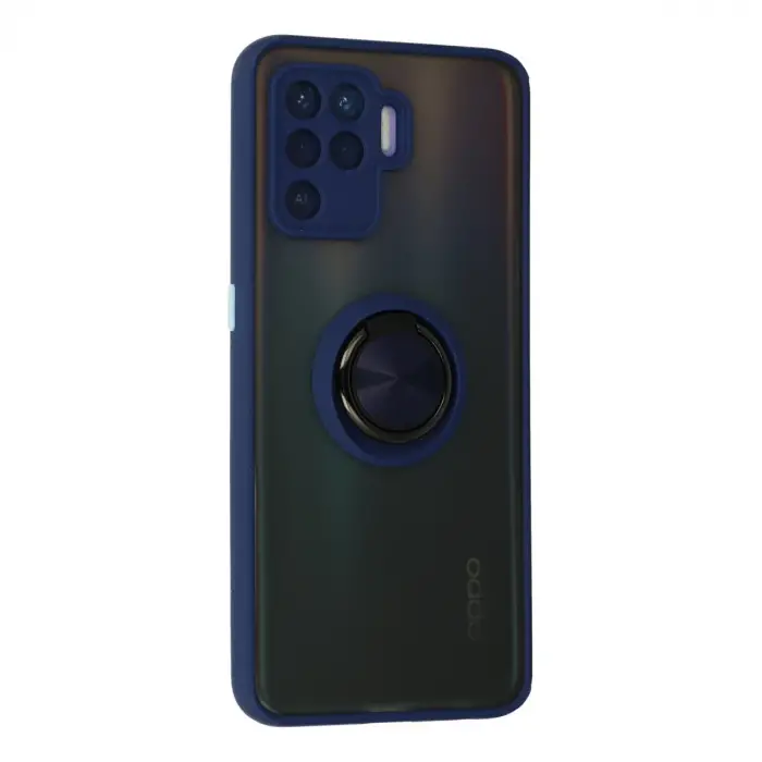 Oppo Reno 5 Lite Kılıf Montreal Yüzüklü Silikon Kapak - Lacivert