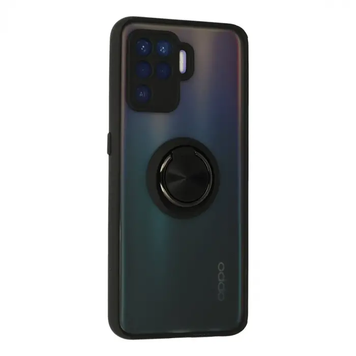 Oppo Reno 5 Lite Kılıf Montreal Yüzüklü Silikon Kapak - Siyah
