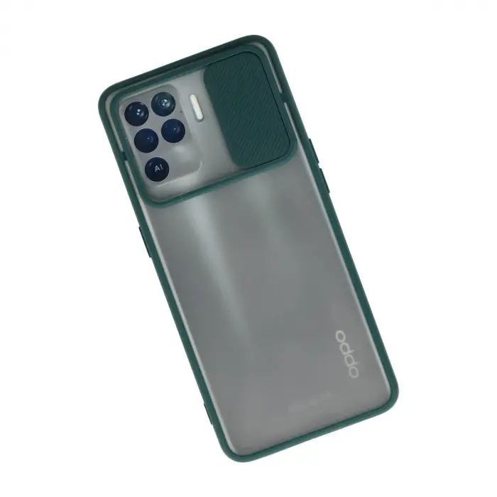 Oppo Reno 5 Lite Kılıf Palm Buzlu Kamera Sürgülü Silikon - Yeşil
