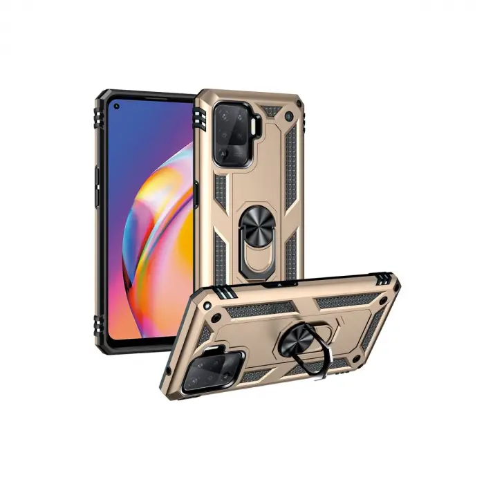 Oppo Reno 5 Lite Kılıf Sofya Yüzüklü Silikon Kapak - Gold