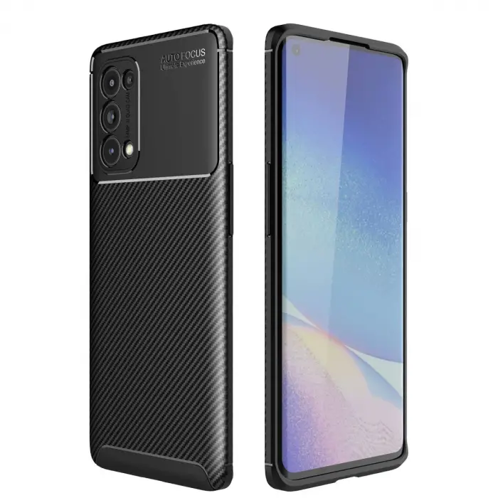 Oppo Reno 5 Pro Kılıf Auto Focus Karbon Kapak - Siyah