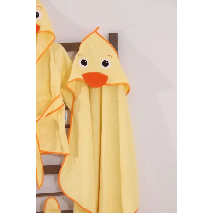 Ördek Figürlü 4 Parça Unisex Bornoz Seti 2-3 Yaş