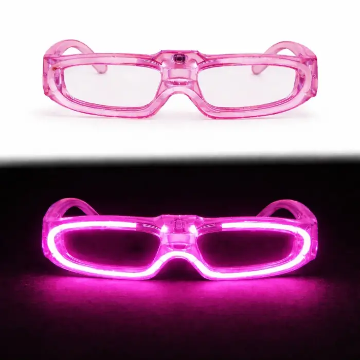 Pembe Led Işıklı Parti Gözlüğü 3 Modlu – Glow  Gece Eğlence Gözlüğü