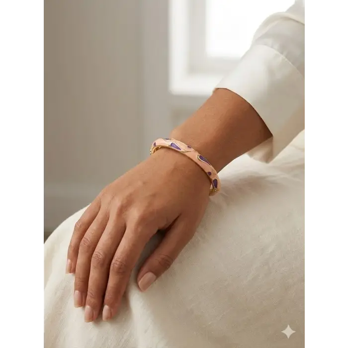 Pink Lavender Mine İşlemeli Kelepçe Bileklik - Kbl0458