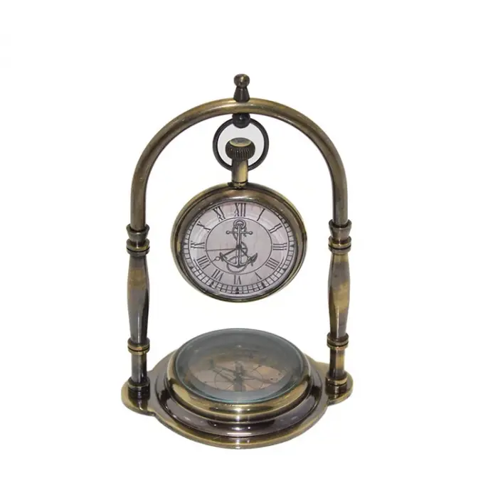 Pirinç Masa Üstü Pusulalı Saat 15224