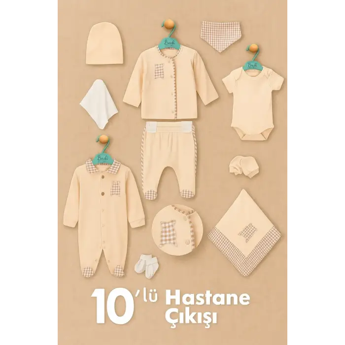 Pötikareli % 100 Pamuk 10lu Erkek Bebek Hastane Çıkış Seti 0-3 Ay