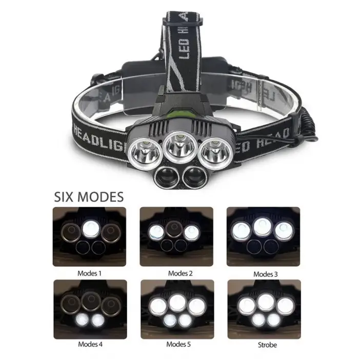 Ps-016 Usb Şarj Edilebilir 3000 Lümen 5 Led T6 Şarjlı Profesyonel Kafa Lambası