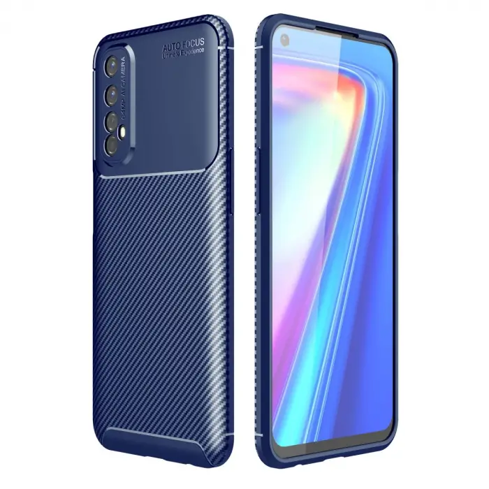 Realme 7 Kılıf Auto Focus Karbon Kapak - Lacivert