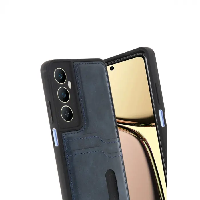 Realme C65 Sara Kartvizitli Deri Kılıf - Lacivert