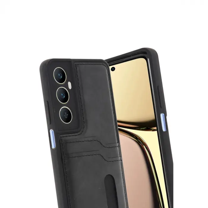Realme C65 Sara Kartvizitli Deri Kılıf - Siyah