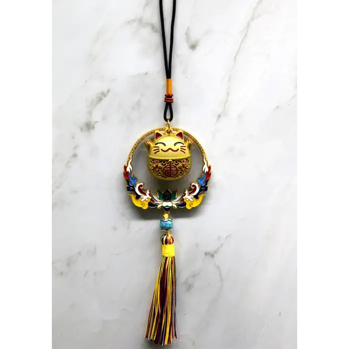 Renkli Püsküllü Şans Kedisi Feng Shui Askılık Alk4452