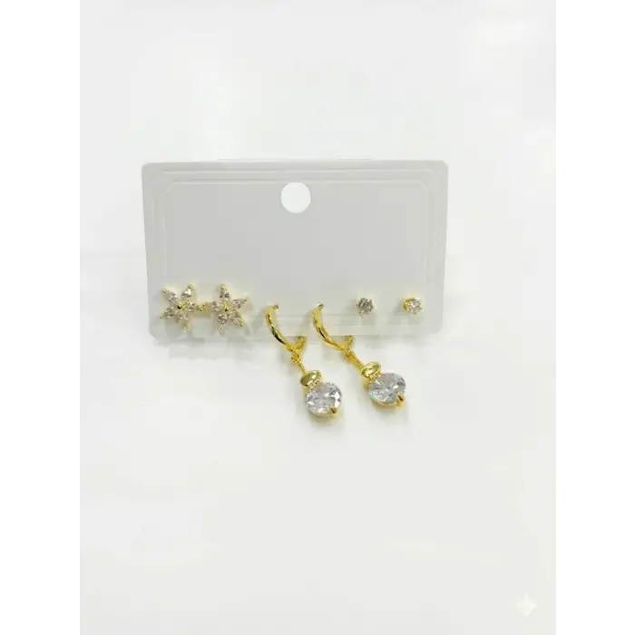 Sallantılı Çiçek Detaylı Altılı Küpe