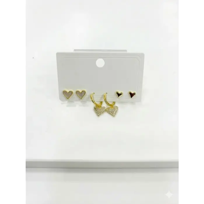 Sallantılı Kalp Detaylı Altılı Küpe