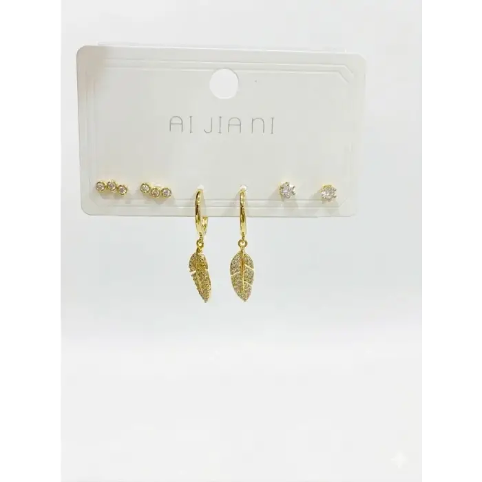 Sallantılı Yaprak Detaylı Altılı Küpe