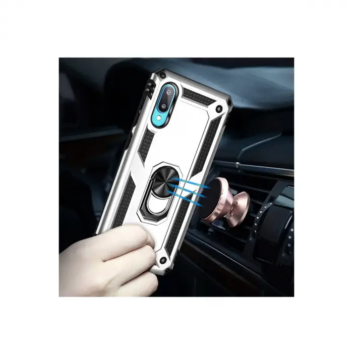 Samsung Galaxy A02 Kılıf Sofya Yüzüklü Silikon Kapak - Gümüş