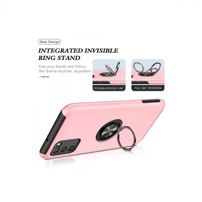 Samsung Galaxy A02s Kılıf Elit Yüzüklü Kapak - Pembe