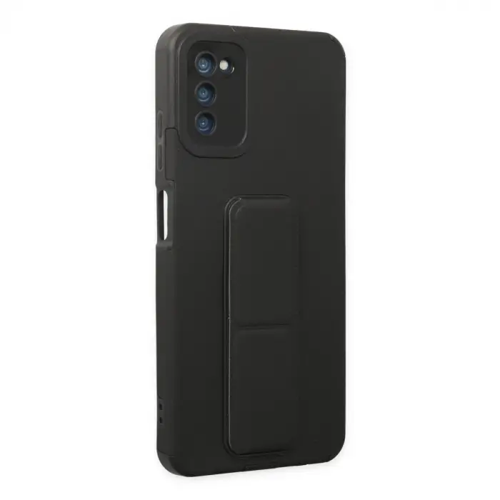 Samsung Galaxy A03s Kılıf Mega Standlı Silikon - Siyah