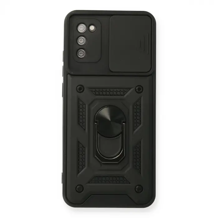 Samsung Galaxy A03s Kılıf Pars Lens Yüzüklü Silikon - Siyah