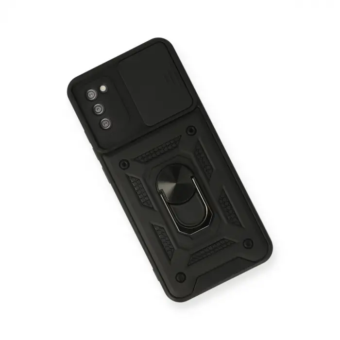Samsung Galaxy A03s Kılıf Pars Lens Yüzüklü Silikon - Siyah