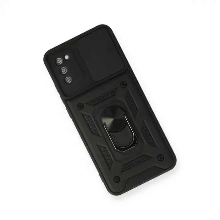 Samsung Galaxy A03s Kılıf Pars Lens Yüzüklü Silikon - Siyah