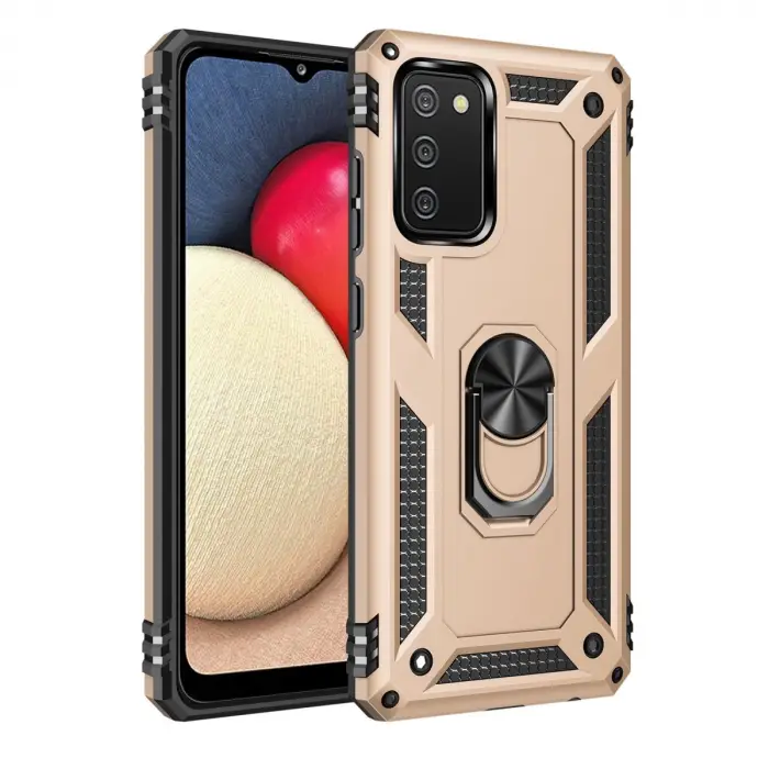 Samsung Galaxy A03s Kılıf Sofya Yüzüklü Silikon Kapak - Gold