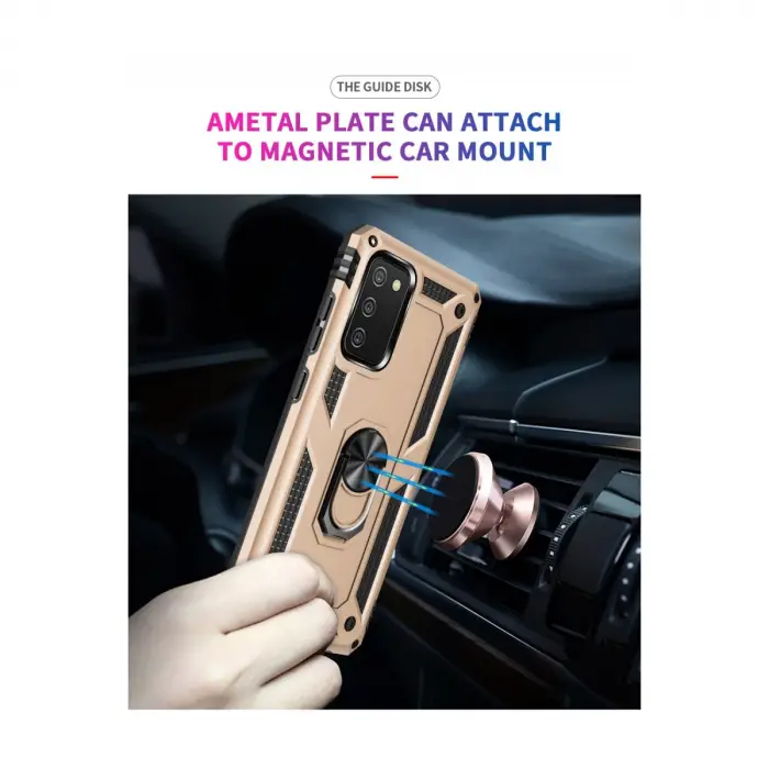 Samsung Galaxy A03s Kılıf Sofya Yüzüklü Silikon Kapak - Gold