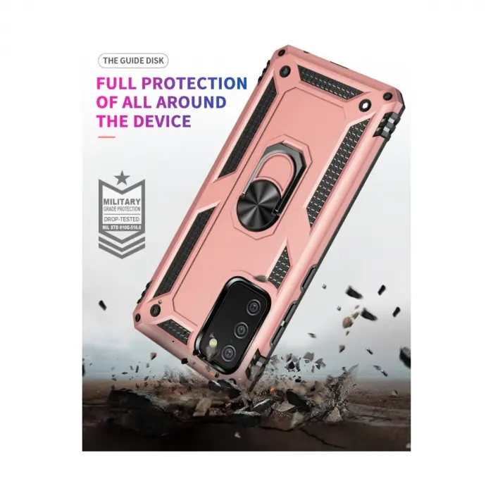 Samsung Galaxy A03s Kılıf Sofya Yüzüklü Silikon Kapak - Rose