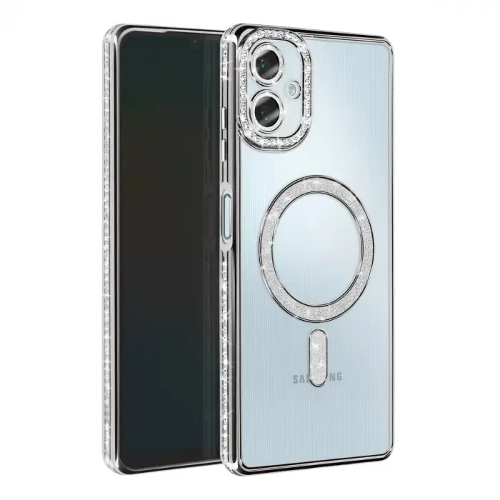 Samsung Galaxy A06 Joke Simli Magneticsafe Kılıf - Gümüş