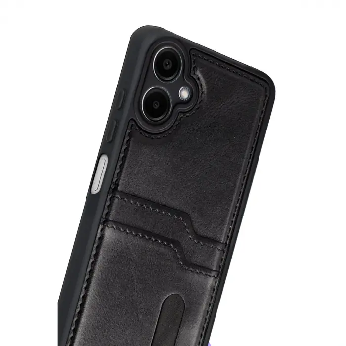 Samsung Galaxy A07 4g Sara Kartvizitli Deri Kılıf - Siyah