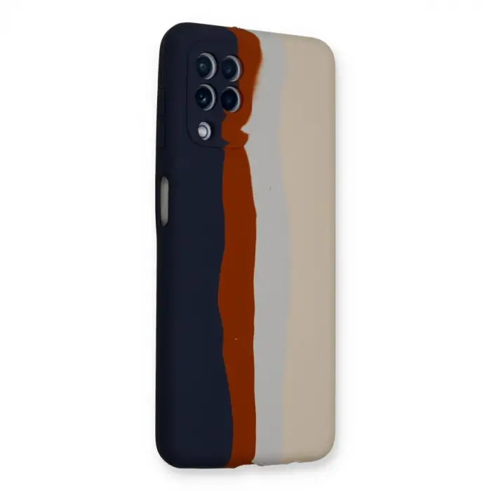 Samsung Galaxy A22 Kılıf Ebruli Lansman Silikon - Lacivert-krem