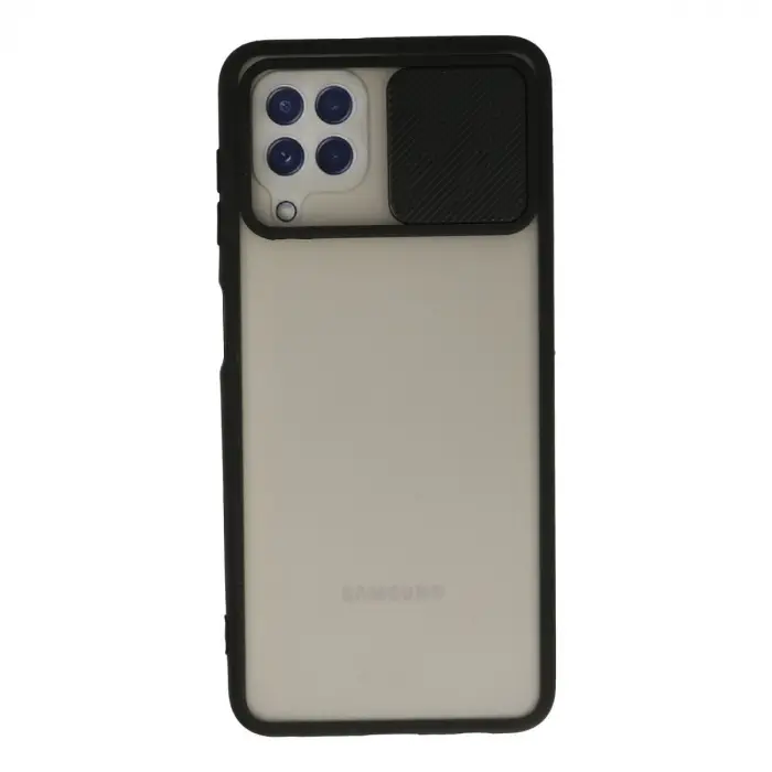 Samsung Galaxy A22 Kılıf Palm Buzlu Kamera Sürgülü Silikon - Siyah