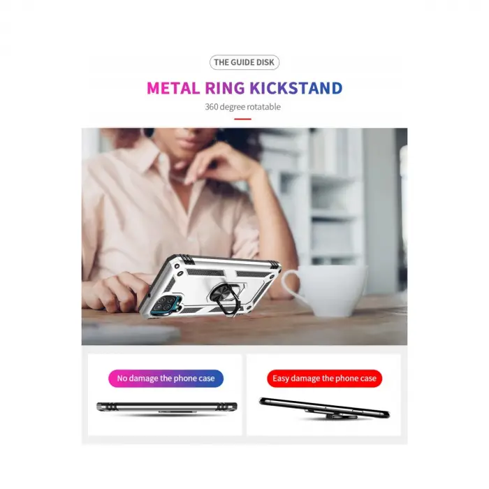 Samsung Galaxy A22 Kılıf Sofya Yüzüklü Silikon Kapak - Gümüş