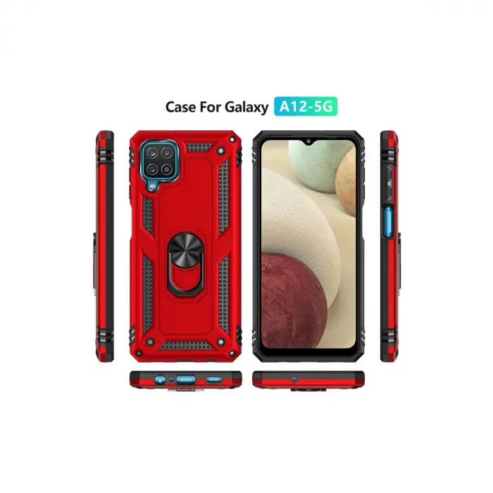Samsung Galaxy A22 Kılıf Sofya Yüzüklü Silikon Kapak - Kırmızı