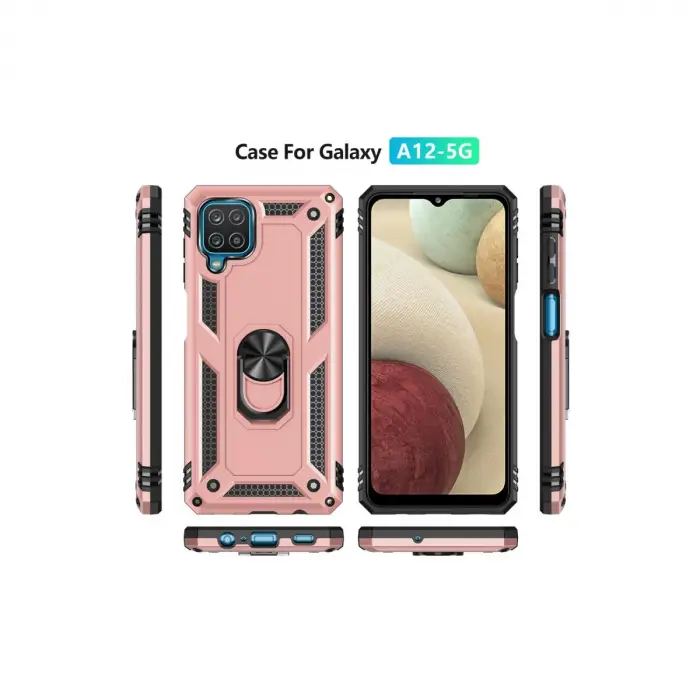 Samsung Galaxy A22 Kılıf Sofya Yüzüklü Silikon Kapak - Rose