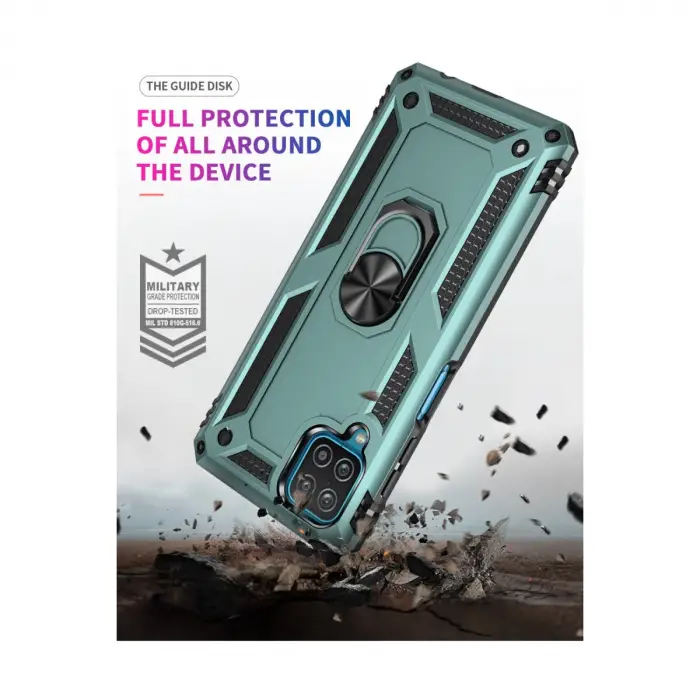 Samsung Galaxy A22 Kılıf Sofya Yüzüklü Silikon Kapak - Yeşil