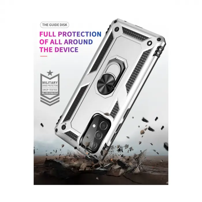 Samsung Galaxy A52 Kılıf Sofya Yüzüklü Silikon Kapak - Gümüş