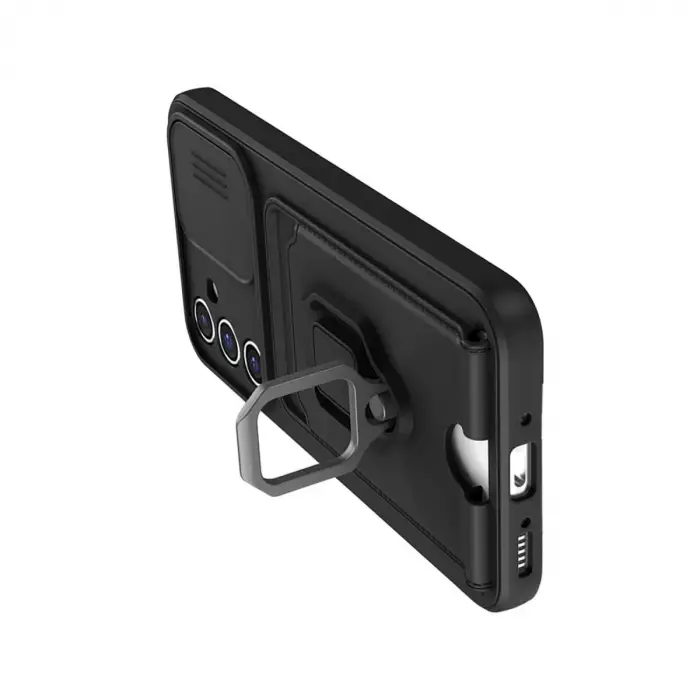 Samsung Galaxy A56 Kılıf Zuma Kartvizitli Yüzüklü Silikon - Siyah