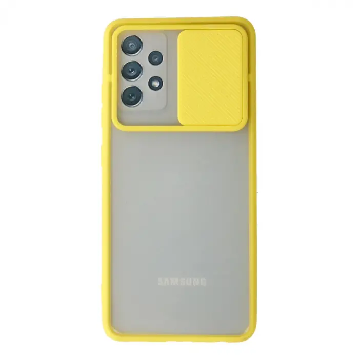 Samsung Galaxy A72 Kılıf Palm Buzlu Kamera Sürgülü Silikon - Sarı