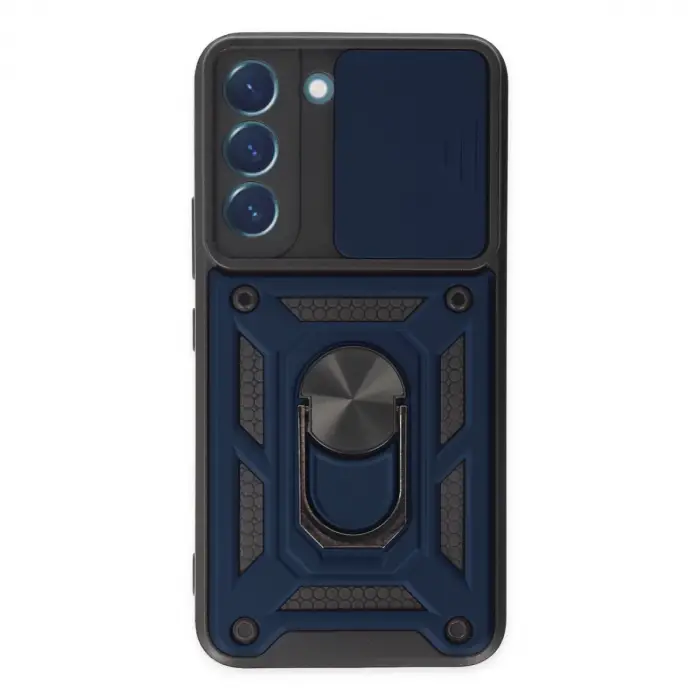 Samsung Galaxy S22 Kılıf Pars Lens Yüzüklü Silikon - Lacivert