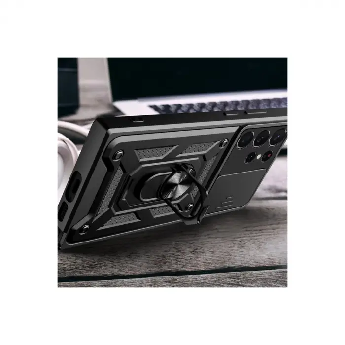 Samsung Galaxy S23 Ultra Kılıf Pars Lens Yüzüklü Silikon - Kırmızı