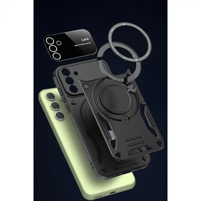 Samsung Galaxy S24 Fe Kılıf Joy Lens Standlı Kapak - Siyah