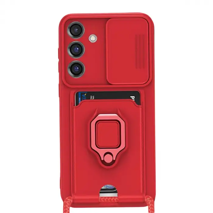 Samsung Galaxy S25 Plus Kılıf Zuma Kartvizitli Yüzüklü Silikon - Kırmızı