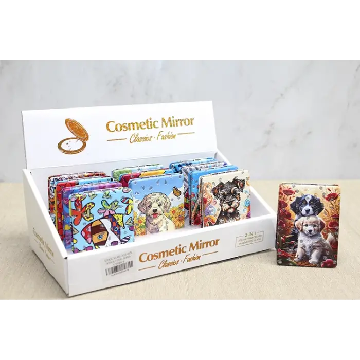 Sevimli Köpek Tasarımıyla Taş İşlemeli İnce El Aynası Dikdörtgen Alk4576