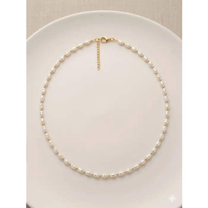 Beyaz Cam İnci  Kolyeler 40+5 Cm  - Kl0303