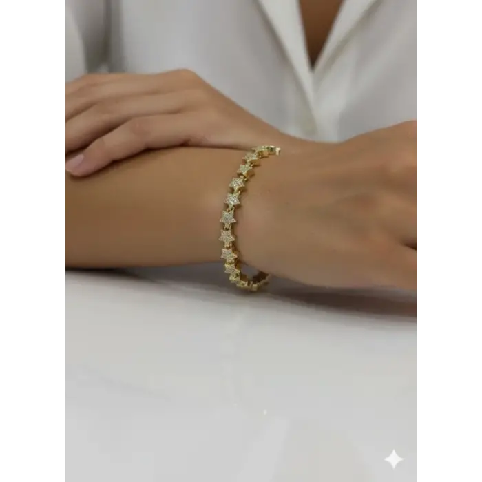 Sıralı Yıldız Tasarımlı Taşlı Cm Bileklik