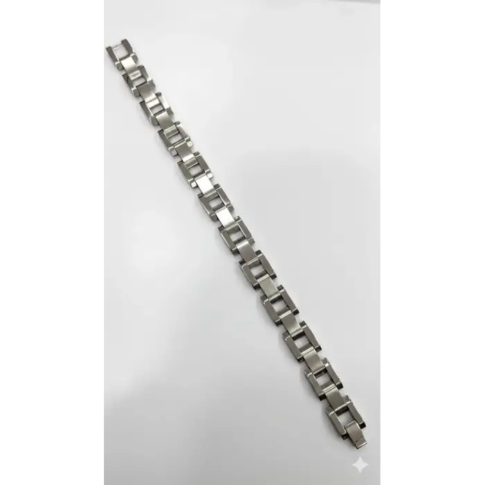 Rodyum Çelik  Erkek Çelik Bileklik Boy 21.5 Cm / En 1.2 Cm  - Ebl0055