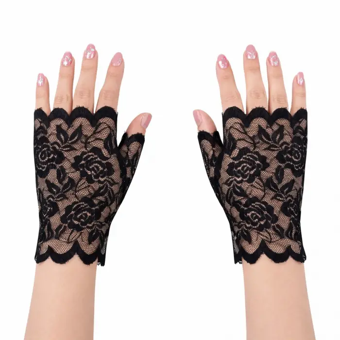 Siyah Dantel Parmaksız Kısa Eldiven