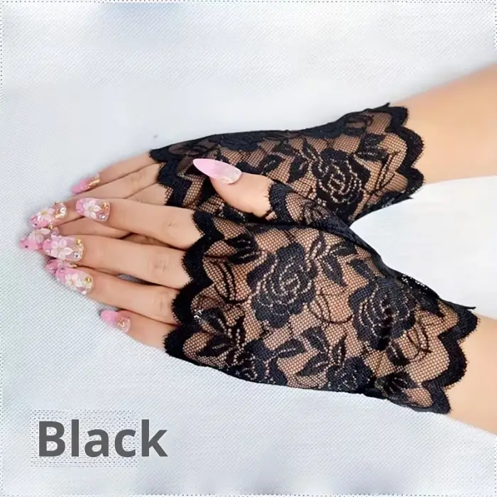 Siyah Dantel Parmaksız Kısa Eldiven