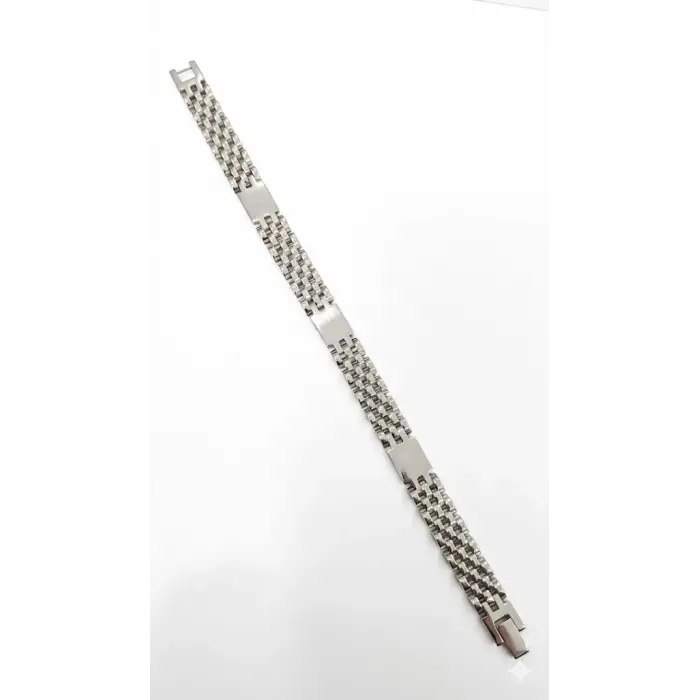Rodyum Çelik  Erkek Çelik Bileklik Boy 21.5 Cm / En 1 Cm  - Ebl0054