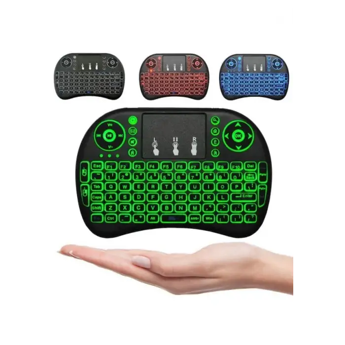 Smart Tv Box Ps3 Uyumlu Kablosuz Dokunmatik Işıklı Şarjlı Touchpadli Mini Q Klavye